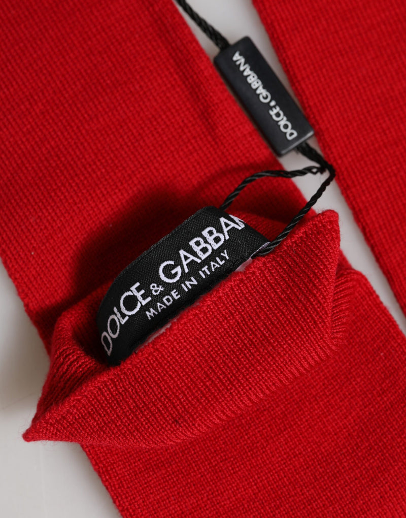 Dolce & Gabbana Red Wool Knitted Fingerless Elbow Length Gloves