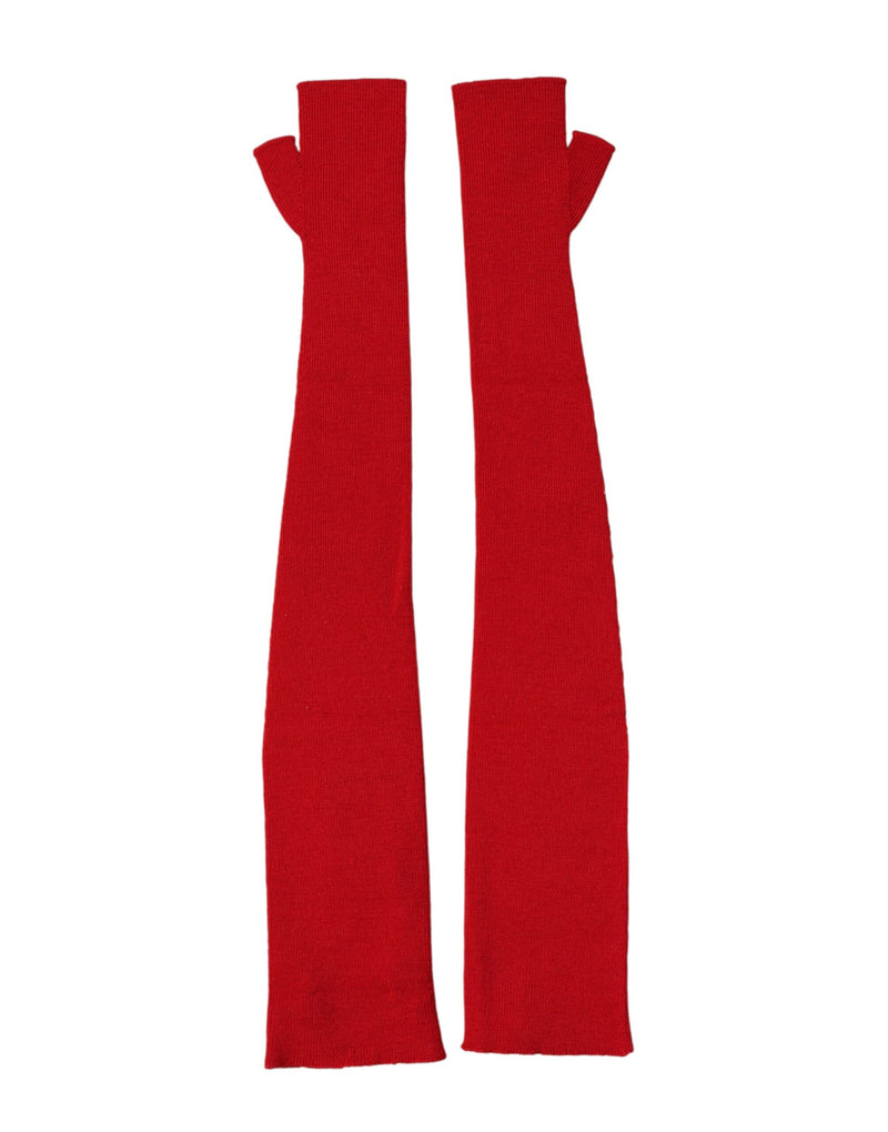 Dolce & Gabbana Red Wool Knitted Fingerless Elbow Length Gloves