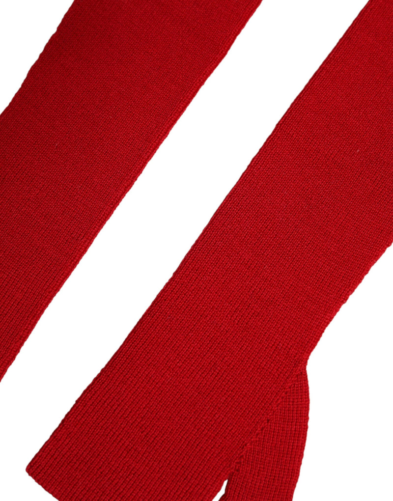 Dolce & Gabbana Red Wool Knitted Fingerless Elbow Length Gloves
