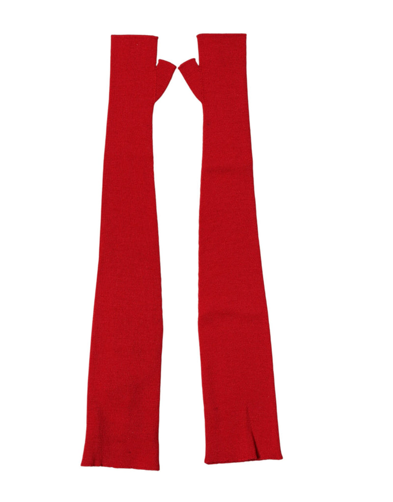 Dolce & Gabbana Red Wool Knitted Fingerless Elbow Length Gloves