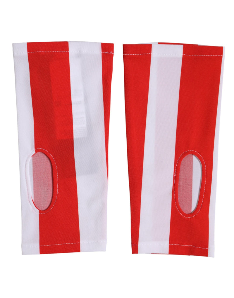 Gants sans doigts en nylon rouge et blanc Dolce & Gabbana