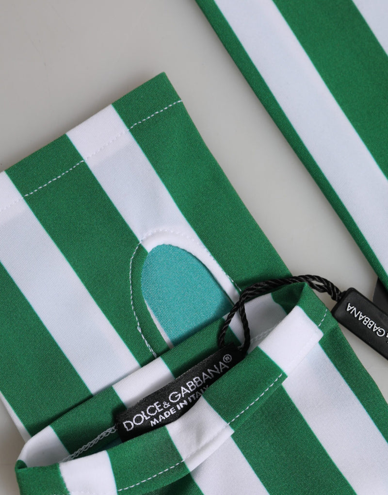 Gants sans doigts en nylon vert et blanc Dolce & Gabbana