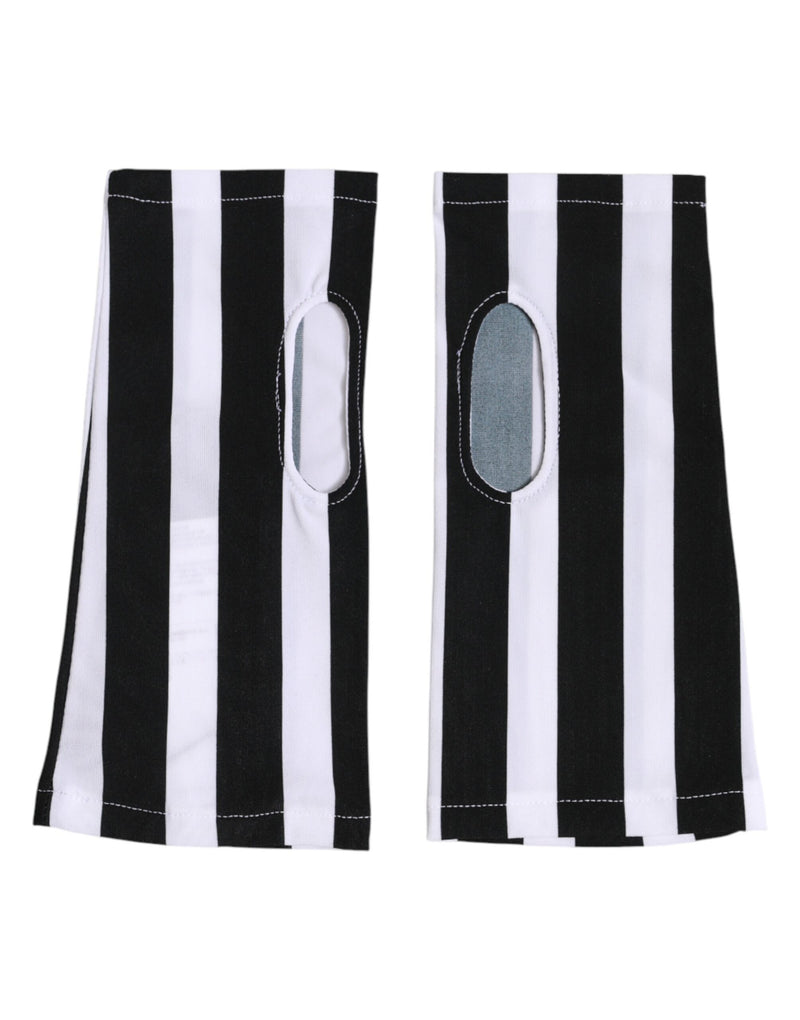 Dolce & Gabbana Gants en Nylon Noirs et Blancs Sans Doigts