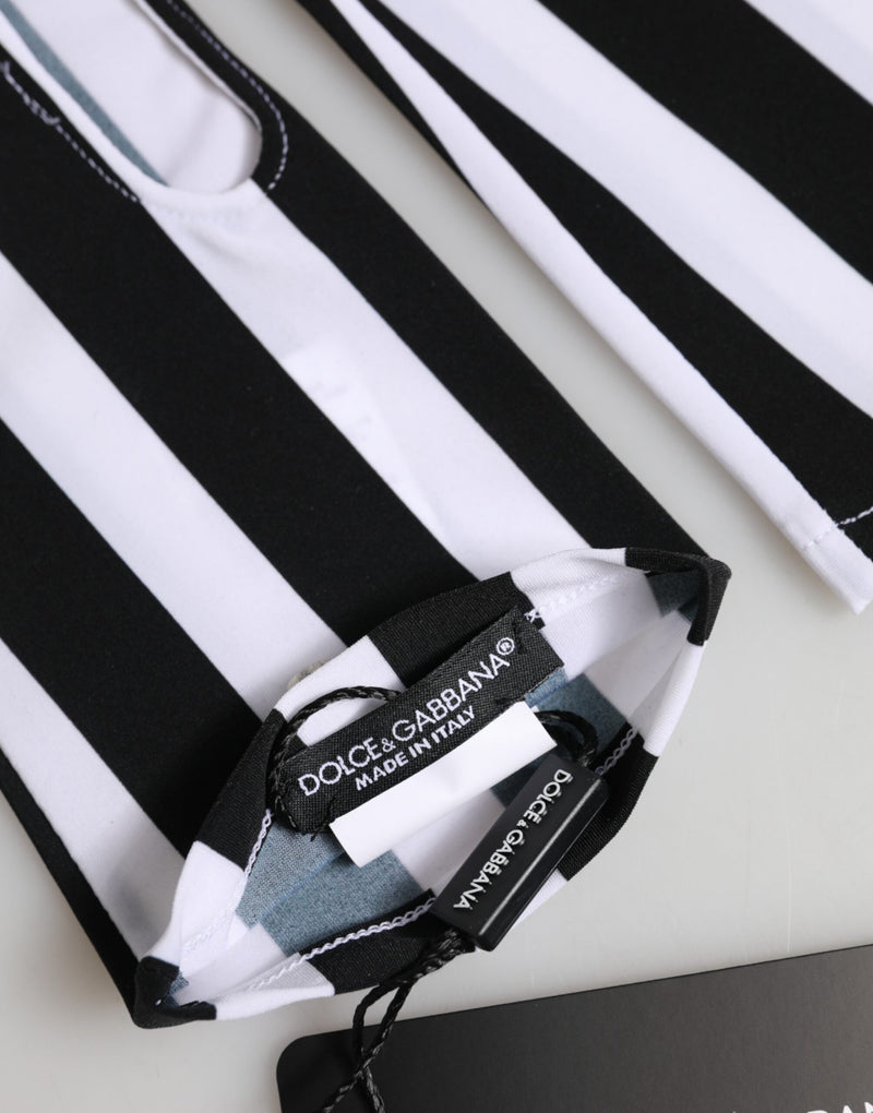 Dolce & Gabbana Gants en Nylon Noirs et Blancs Sans Doigts
