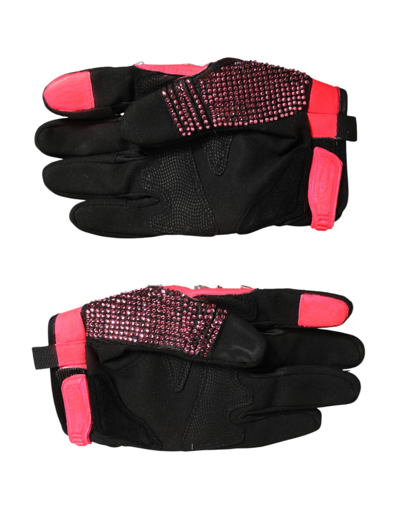 Dolce & Gabbana Gants Mitaines Noirs et Roses en Cristal