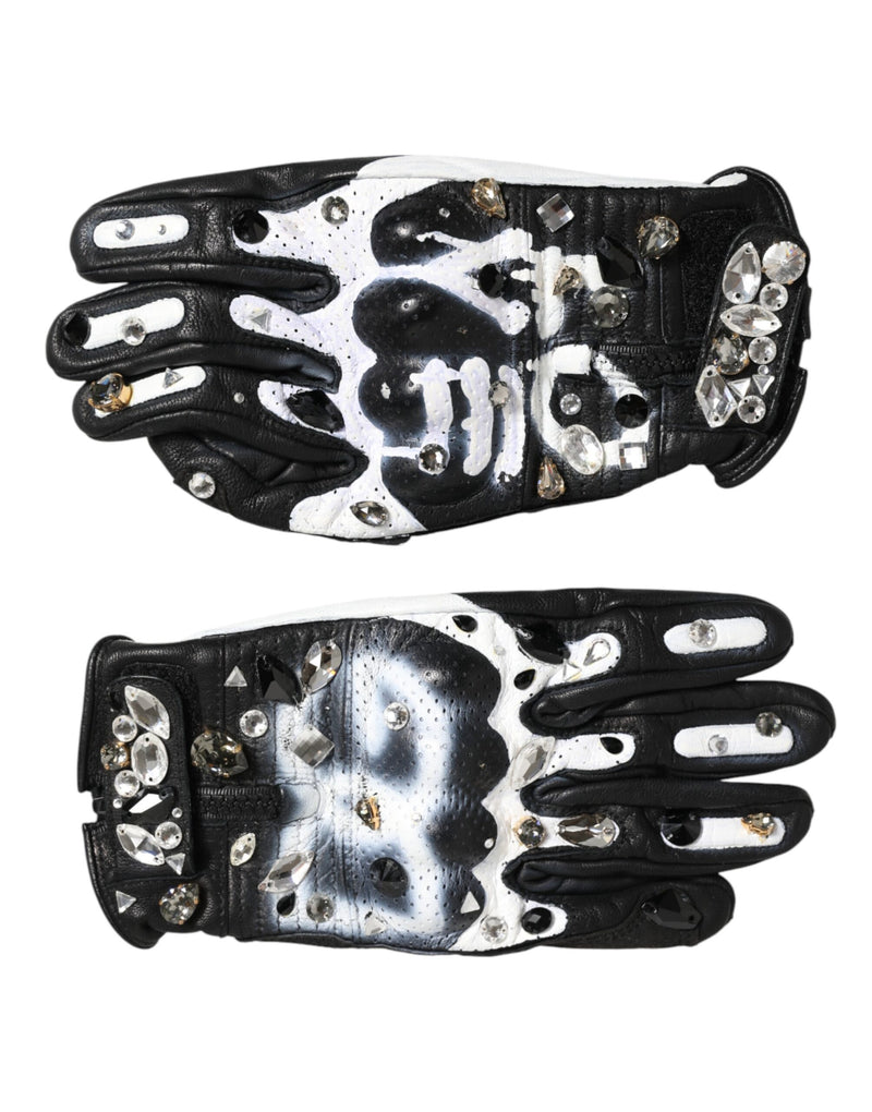 Gants Mitaines Dolce & Gabbana en Cristal Noir et Blanc