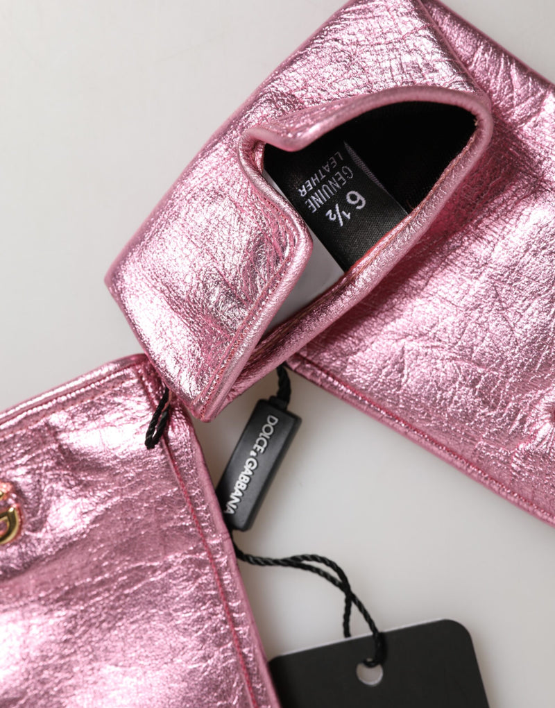 Gants Mitaines en Cuir Rose Dolce & Gabbana avec Logo DG