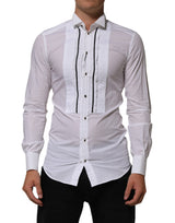 Chemise habillée Dolce &amp; Gabbana blanche en coton à col et manches longues dorée