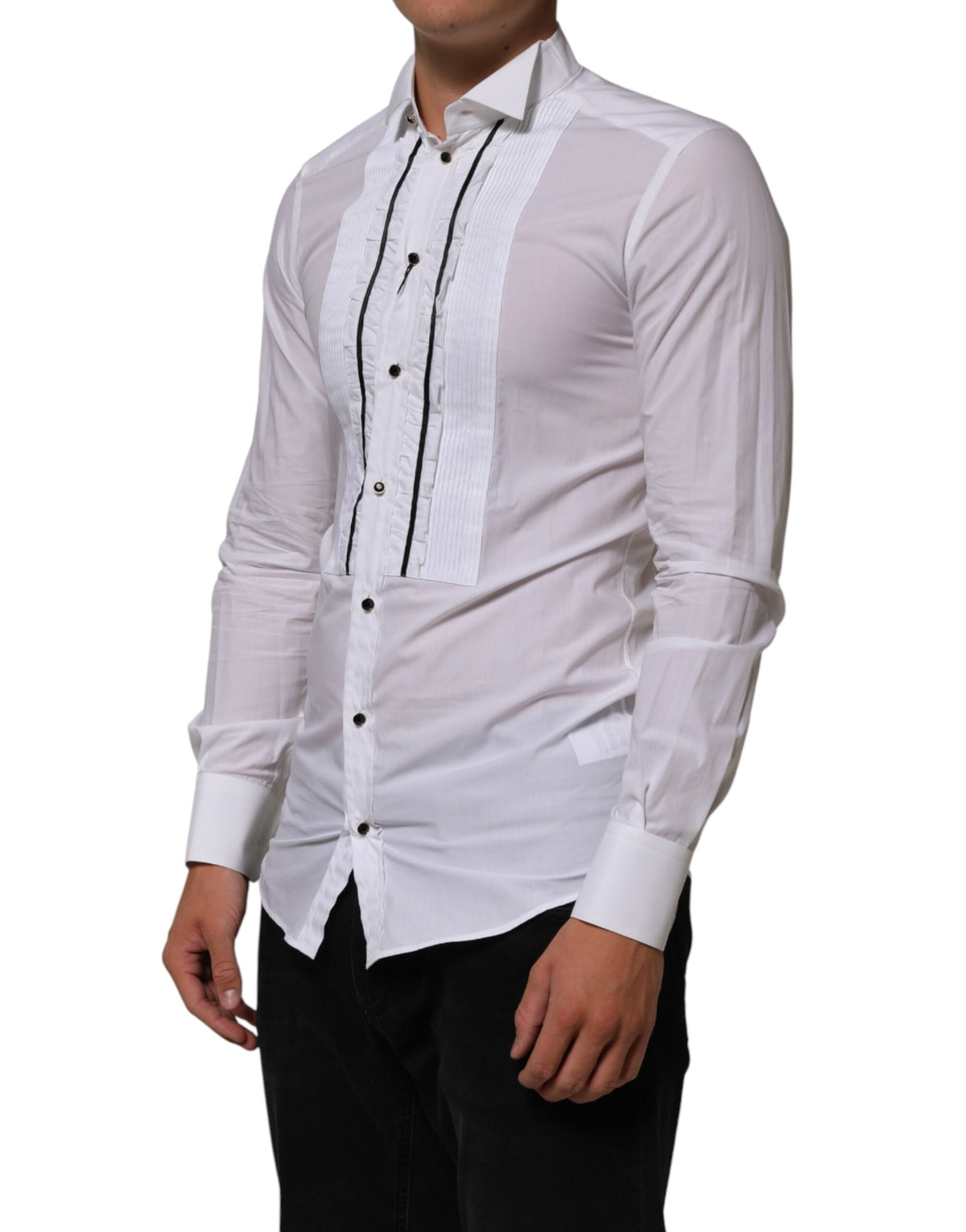 Chemise habillée Dolce &amp; Gabbana blanche en coton à col et manches longues dorée