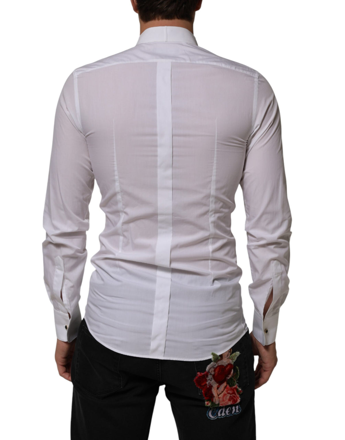 Chemise habillée Dolce &amp; Gabbana blanche en coton à col et manches longues dorée