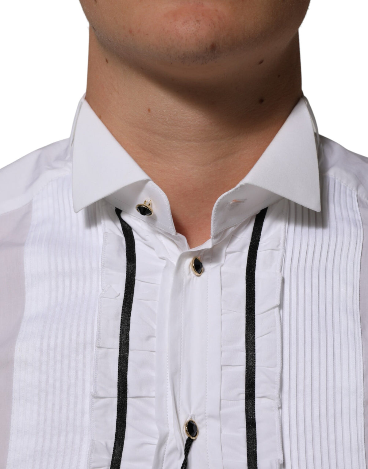 Chemise habillée Dolce &amp; Gabbana blanche en coton à col et manches longues dorée