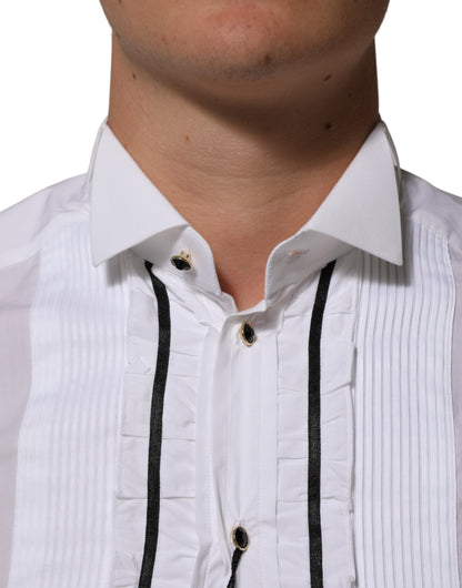 Chemise habillée Dolce &amp; Gabbana blanche en coton à col et manches longues dorée