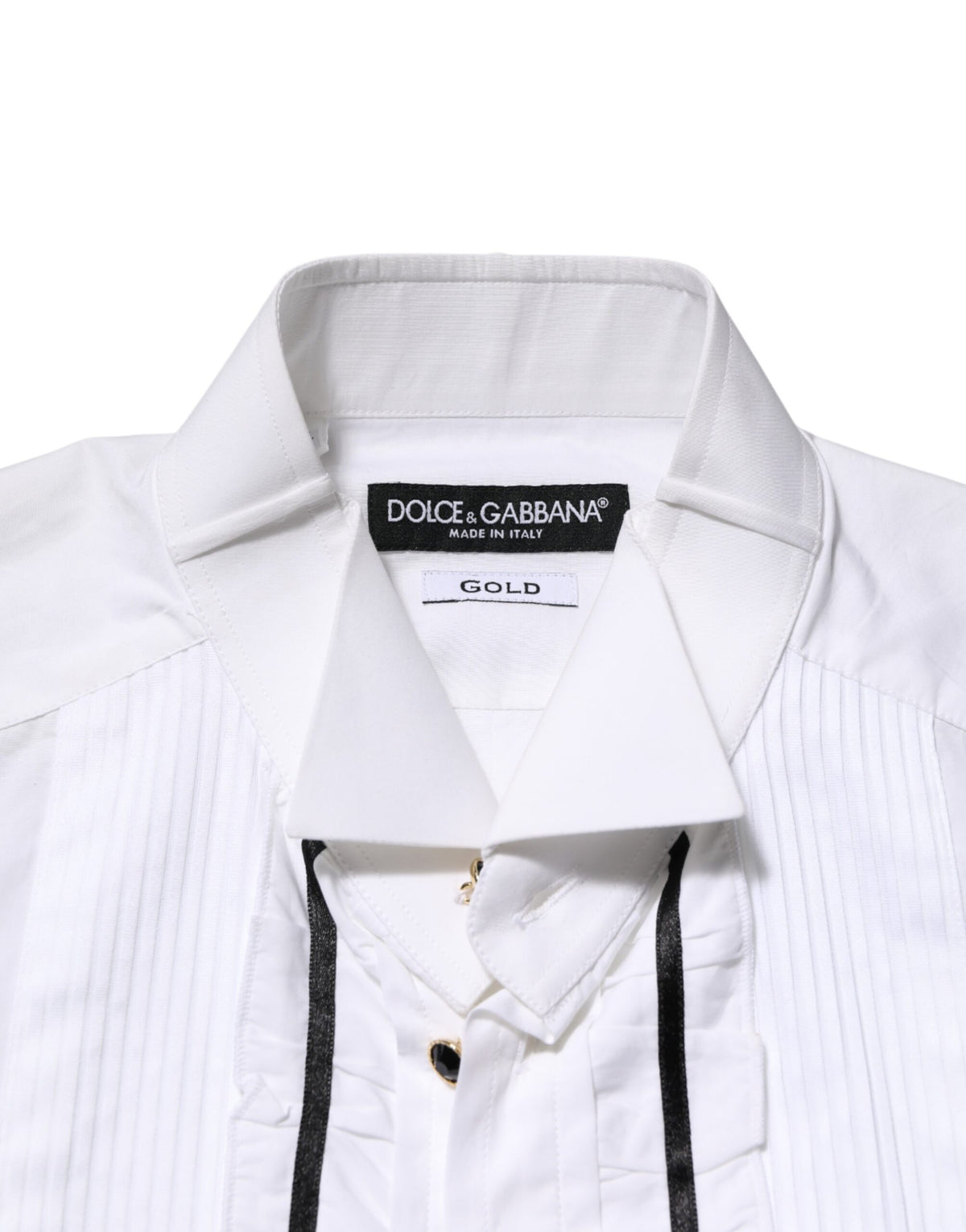 Chemise habillée Dolce &amp; Gabbana blanche en coton à col et manches longues dorée