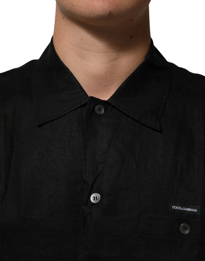 Polo Carhartt Wip noir en lin à col et manches courtes
