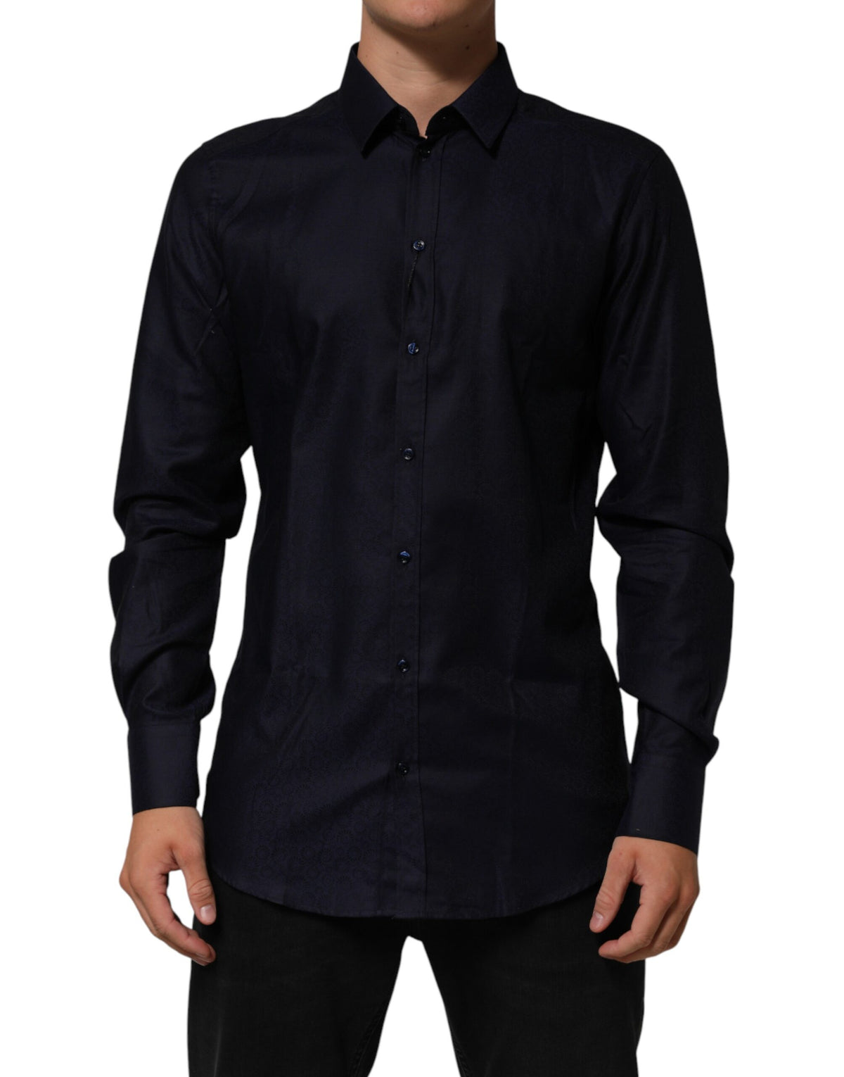 Chemise habillée homme Dolce &amp; Gabbana bleue en coton à col et manches longues, or.