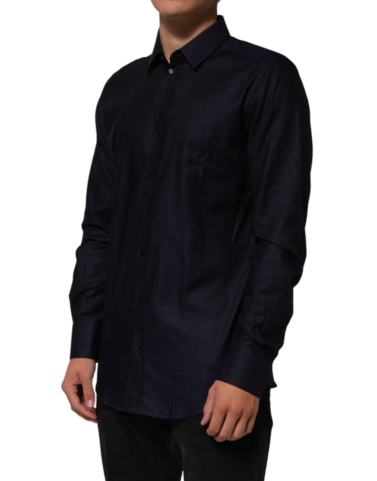 Chemise habillée homme Dolce &amp; Gabbana bleue en coton à col et manches longues, or.