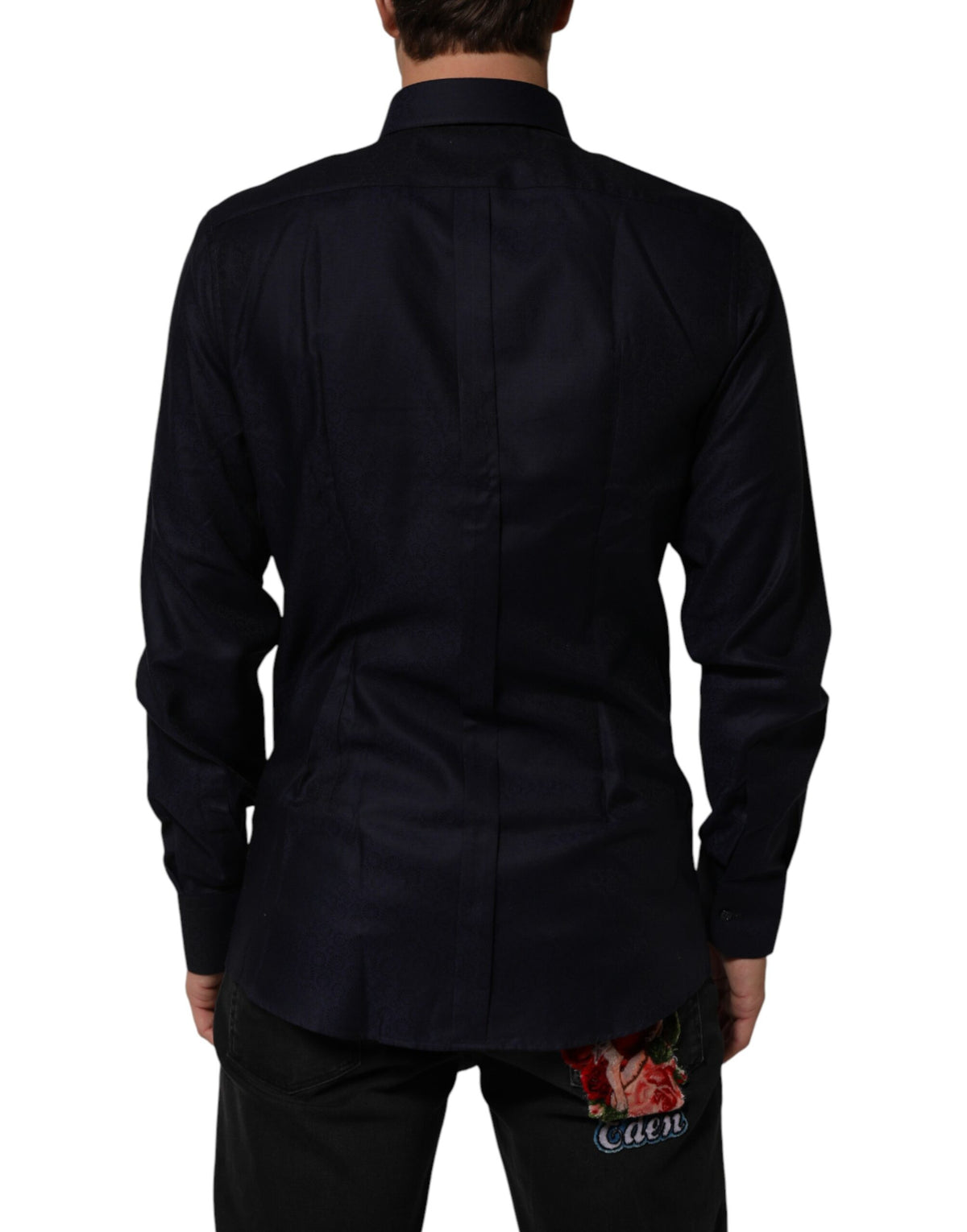 Chemise habillée homme Dolce &amp; Gabbana bleue en coton à col et manches longues, or.