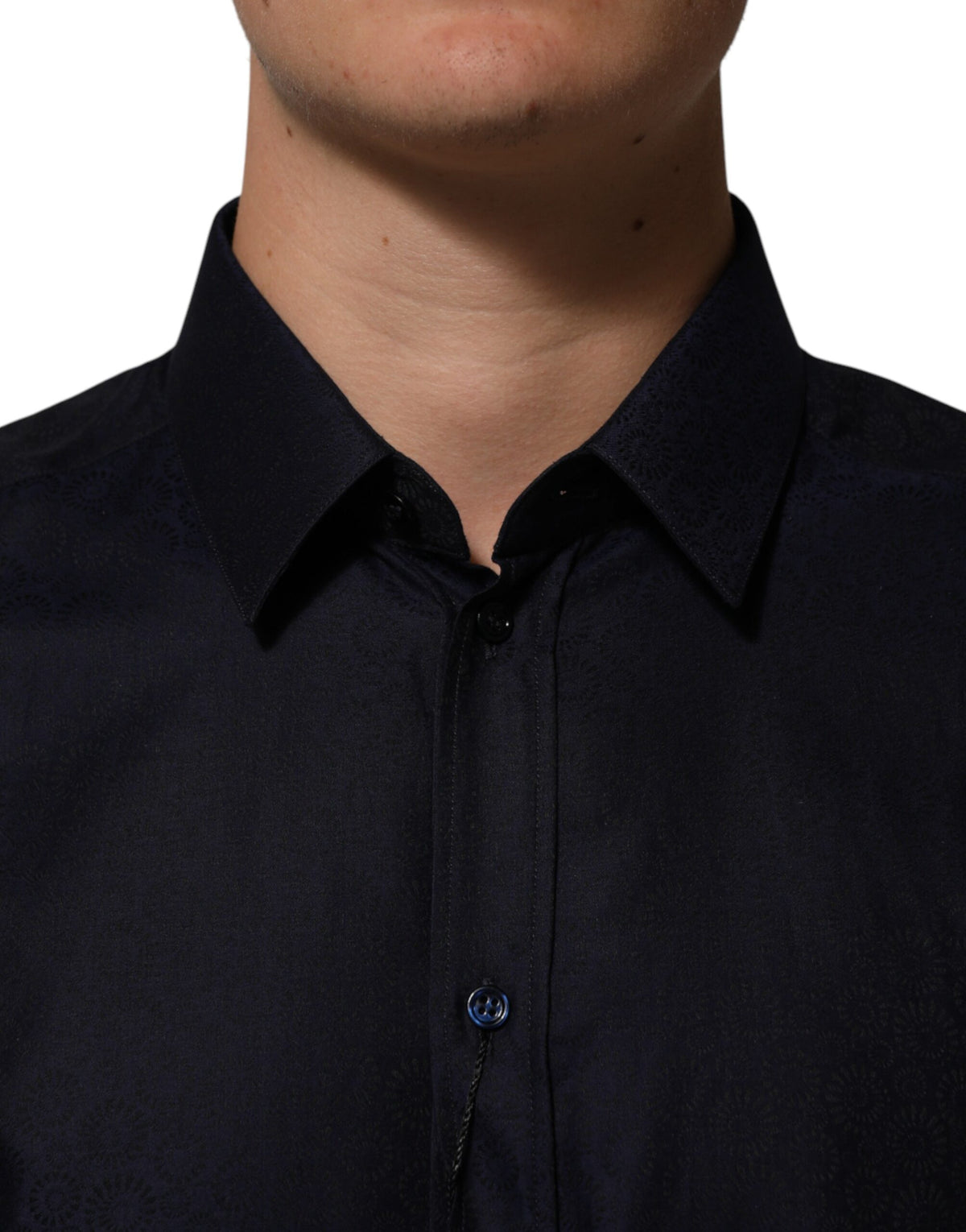 Chemise habillée homme Dolce &amp; Gabbana bleue en coton à col et manches longues, or.