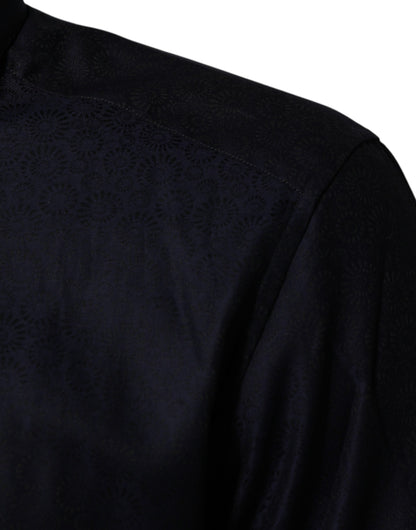 Chemise habillée homme Dolce &amp; Gabbana bleue en coton à col et manches longues, or.