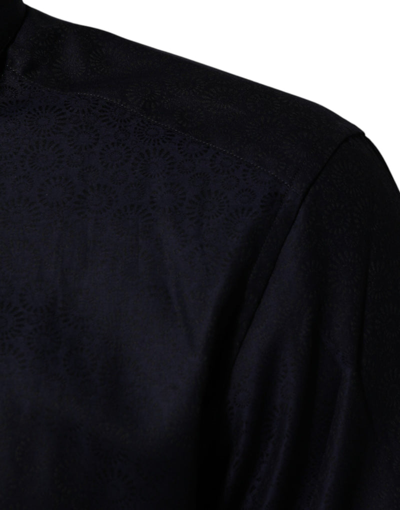 Dolce & Gabbana Blue Cotton Collared Long Sleeve GOLD Men Dress Shirt