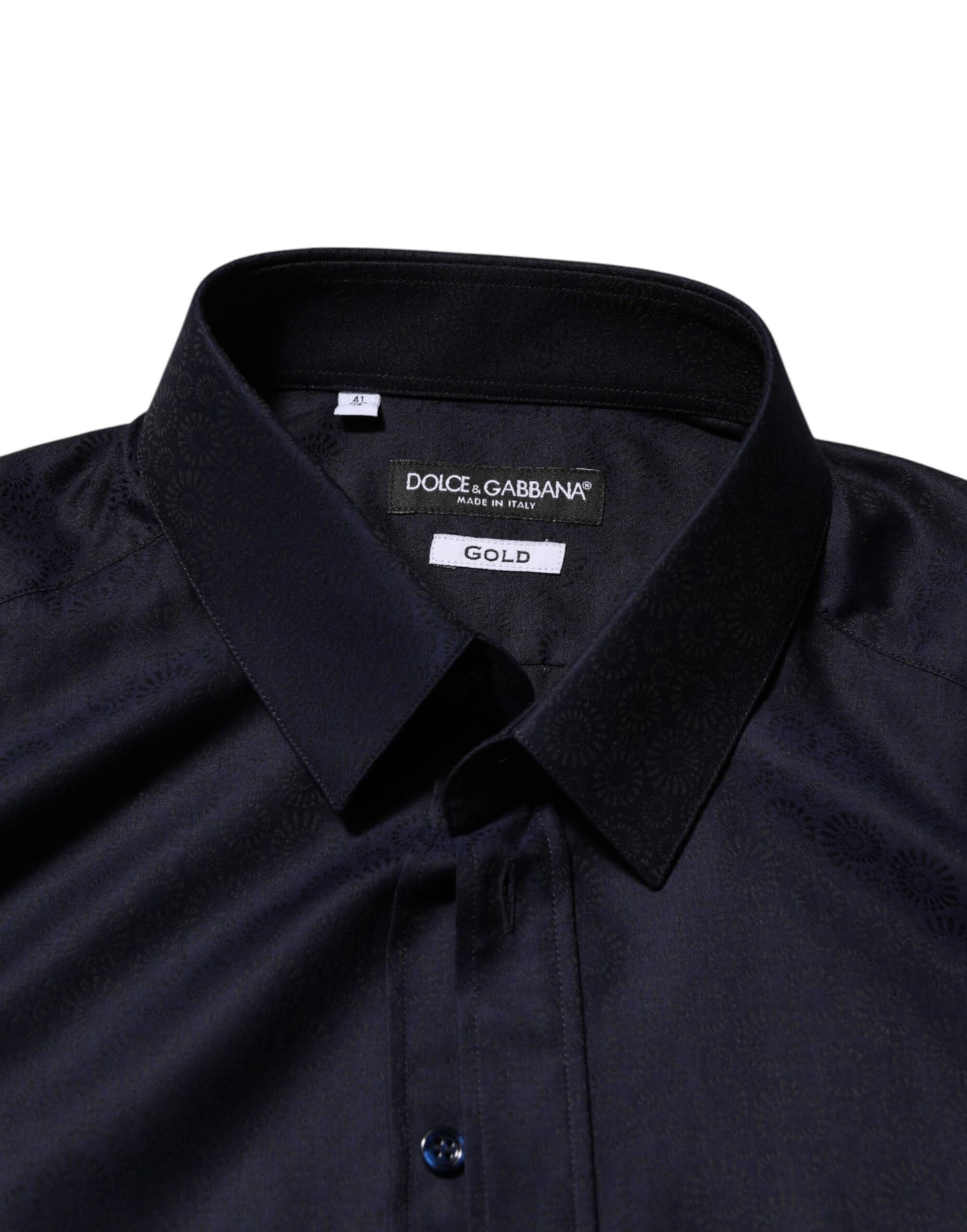 Chemise habillée homme Dolce &amp; Gabbana bleue en coton à col et manches longues, or.