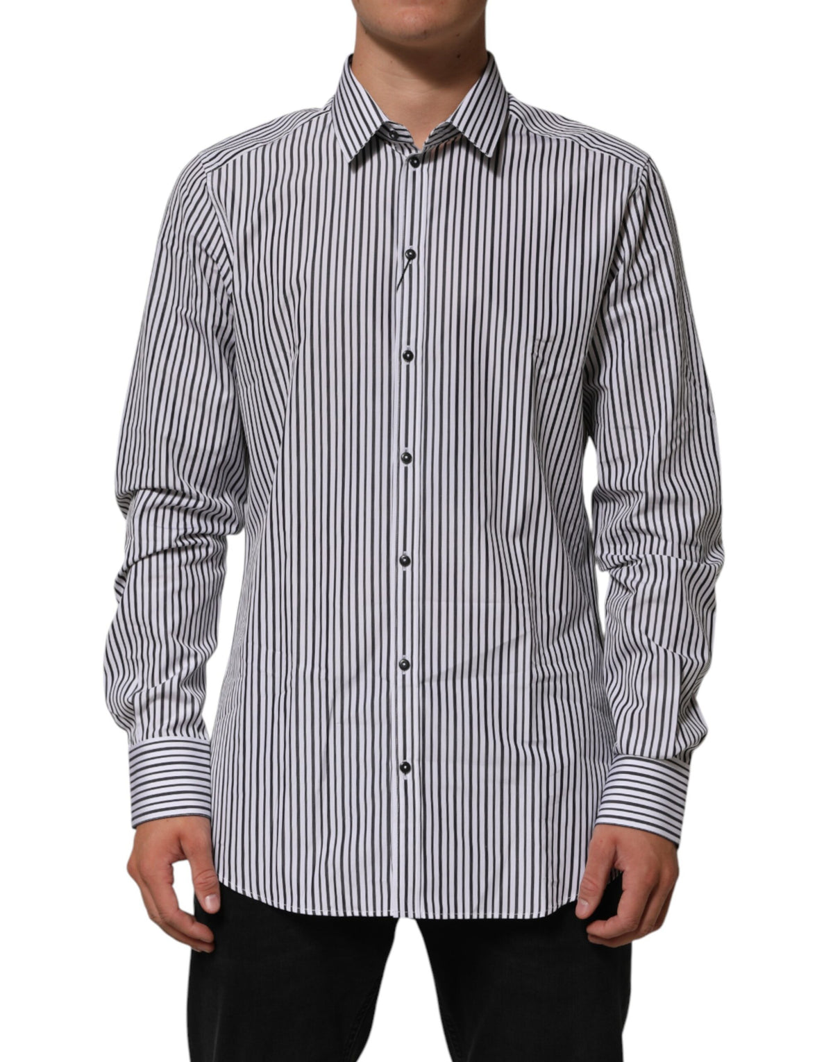 Chemise habillée Dolce &amp; Gabbana à rayures noires et blanches et à l'or pour homme