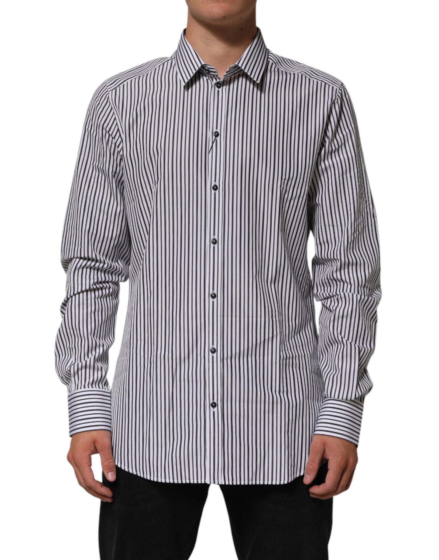 Chemise habillée Dolce &amp; Gabbana à rayures noires et blanches et à l'or pour homme