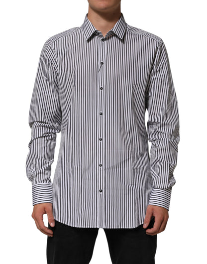 Chemise habillée Dolce &amp; Gabbana à rayures noires et blanches et à l'or pour homme