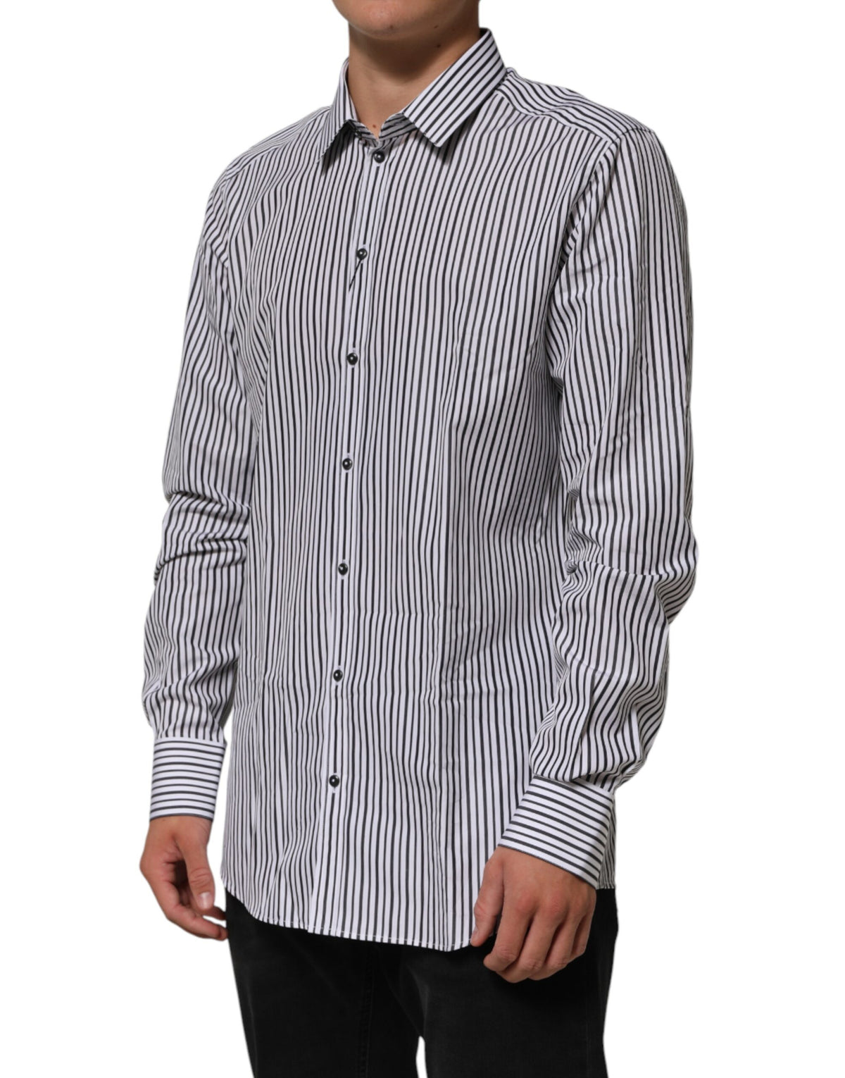 Chemise habillée Dolce &amp; Gabbana à rayures noires et blanches et à l'or pour homme