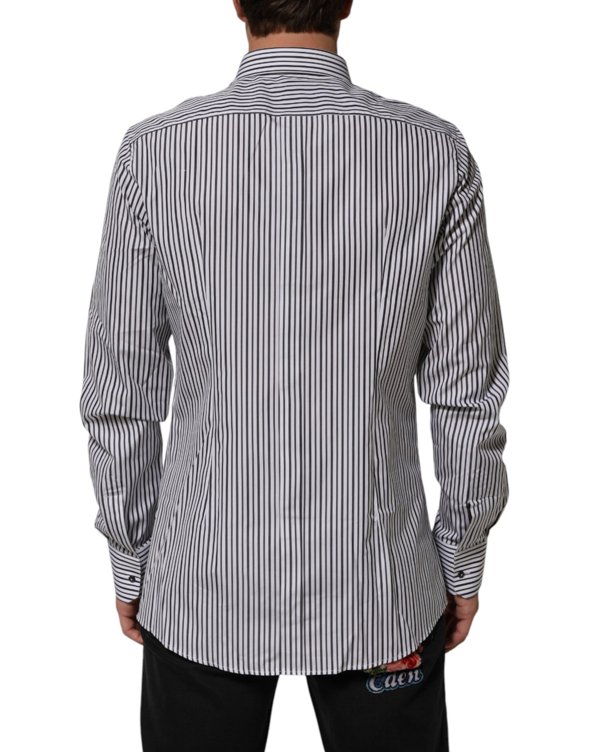 Chemise habillée Dolce &amp; Gabbana à rayures noires et blanches et à l'or pour homme