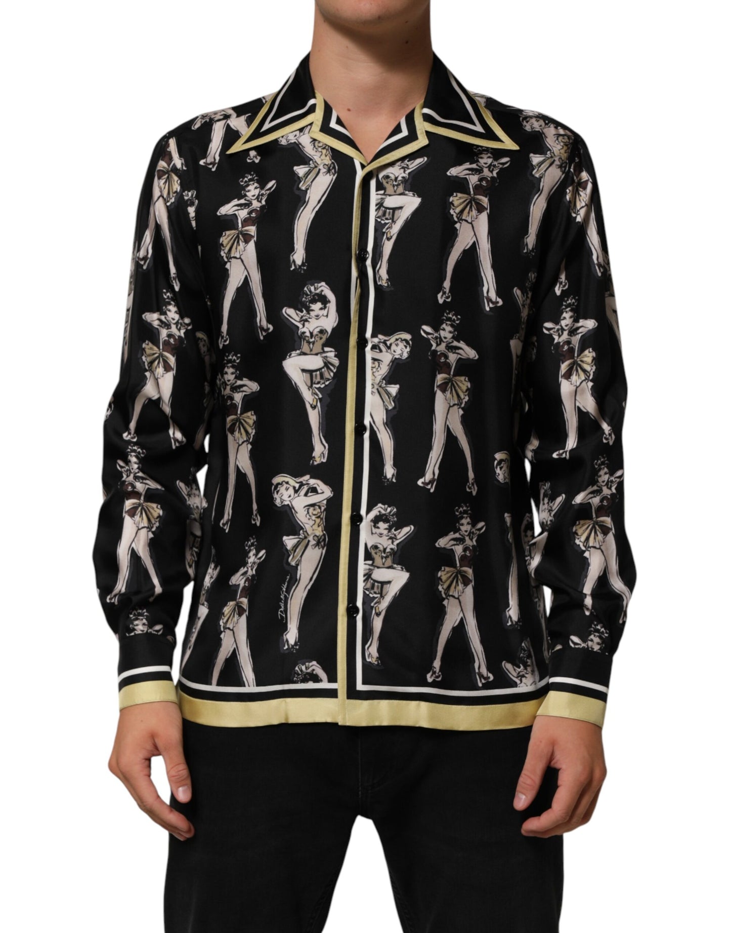 Chemise Dolce &amp; Gabbana en soie noire imprimée pin-up à boutons