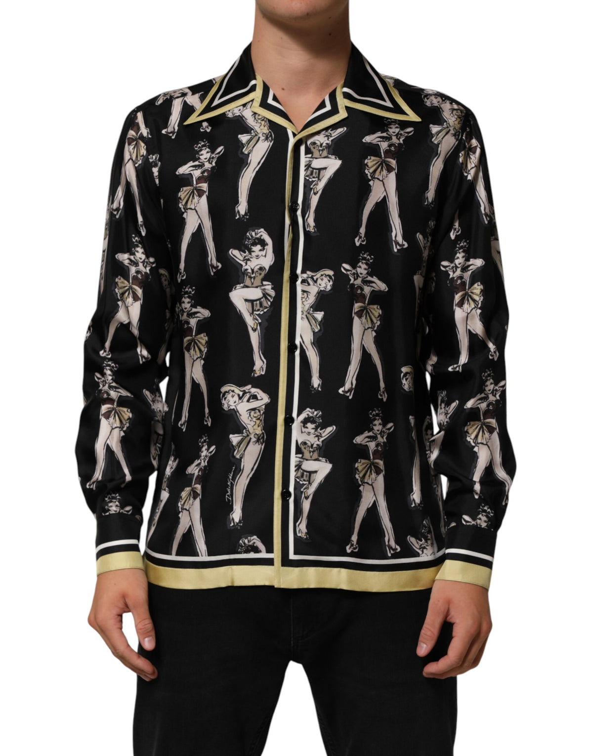 Chemise Dolce &amp; Gabbana en soie noire imprimée pin-up à boutons