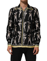 Chemise Dolce &amp; Gabbana en soie noire imprimée pin-up à boutons