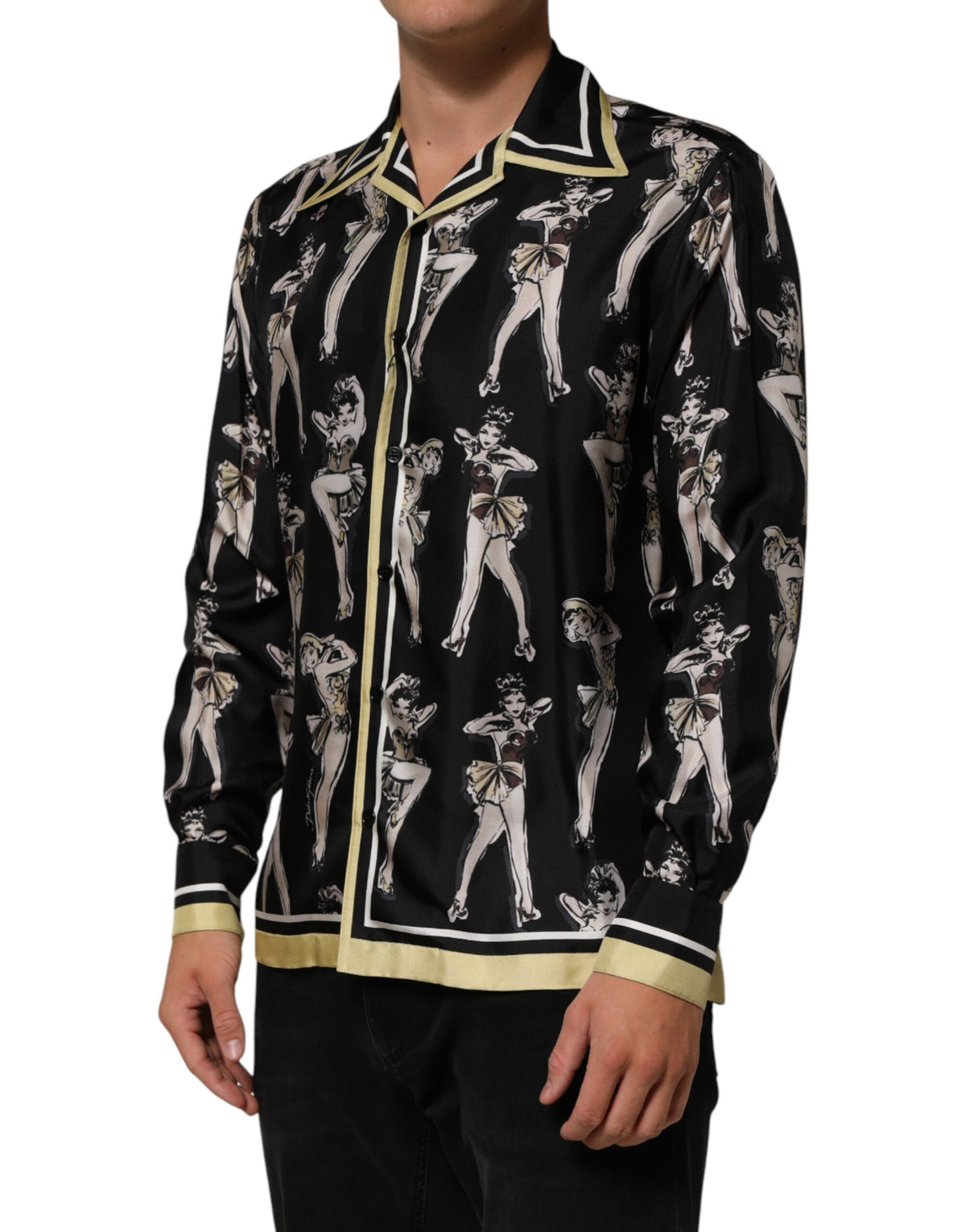 Chemise Dolce &amp; Gabbana en soie noire imprimée pin-up à boutons