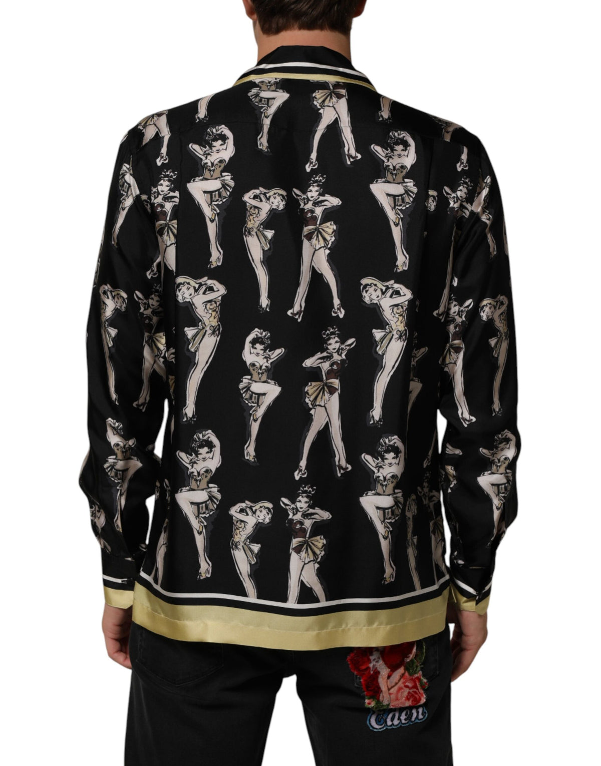 Chemise Dolce &amp; Gabbana en soie noire imprimée pin-up à boutons