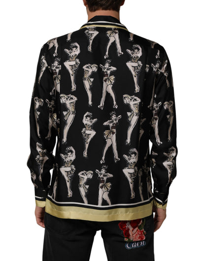 Chemise Dolce &amp; Gabbana en soie noire imprimée pin-up à boutons