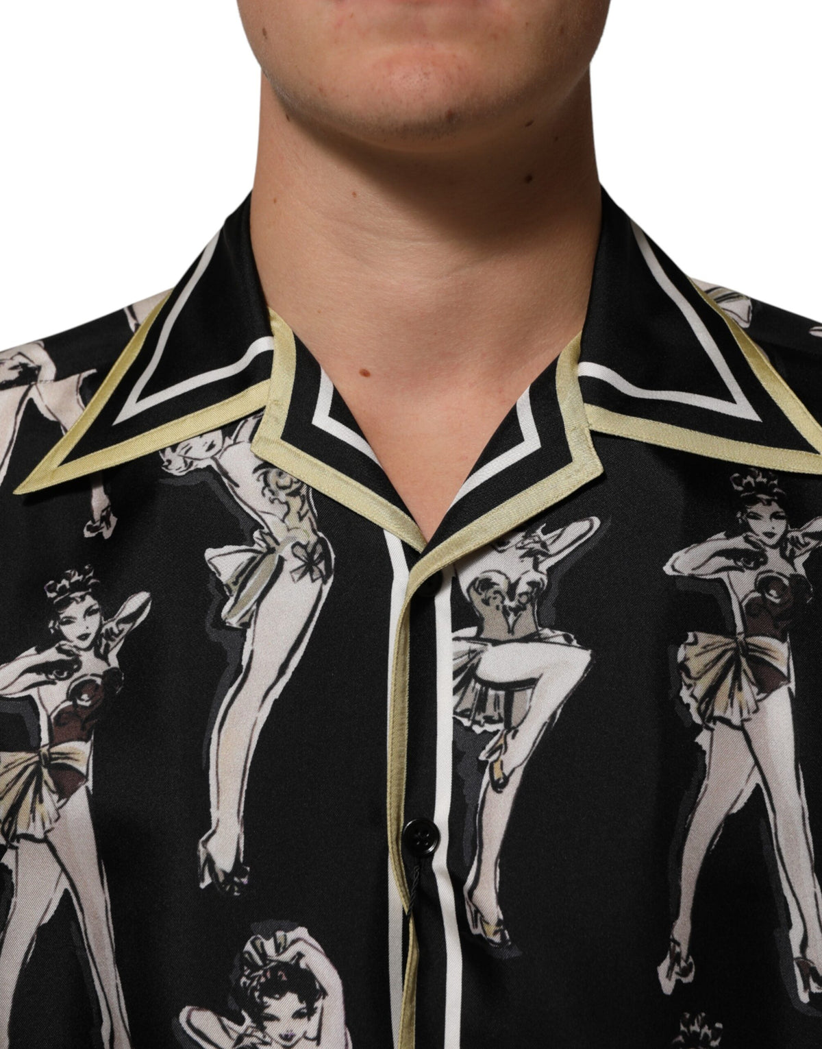 Chemise Dolce &amp; Gabbana en soie noire imprimée pin-up à boutons
