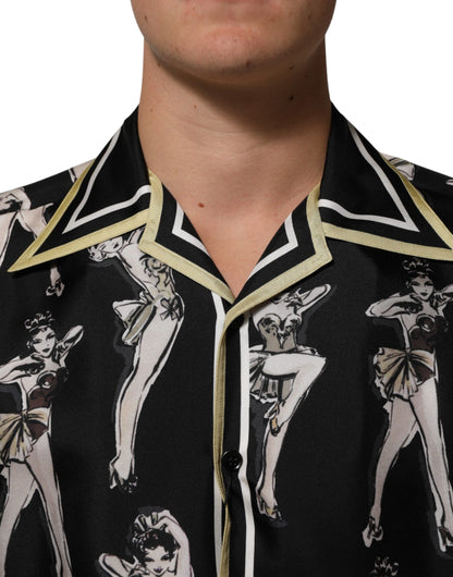 Chemise Dolce &amp; Gabbana en soie noire imprimée pin-up à boutons