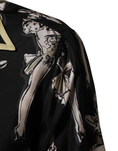 Chemise Dolce &amp; Gabbana en soie noire imprimée pin-up à boutons