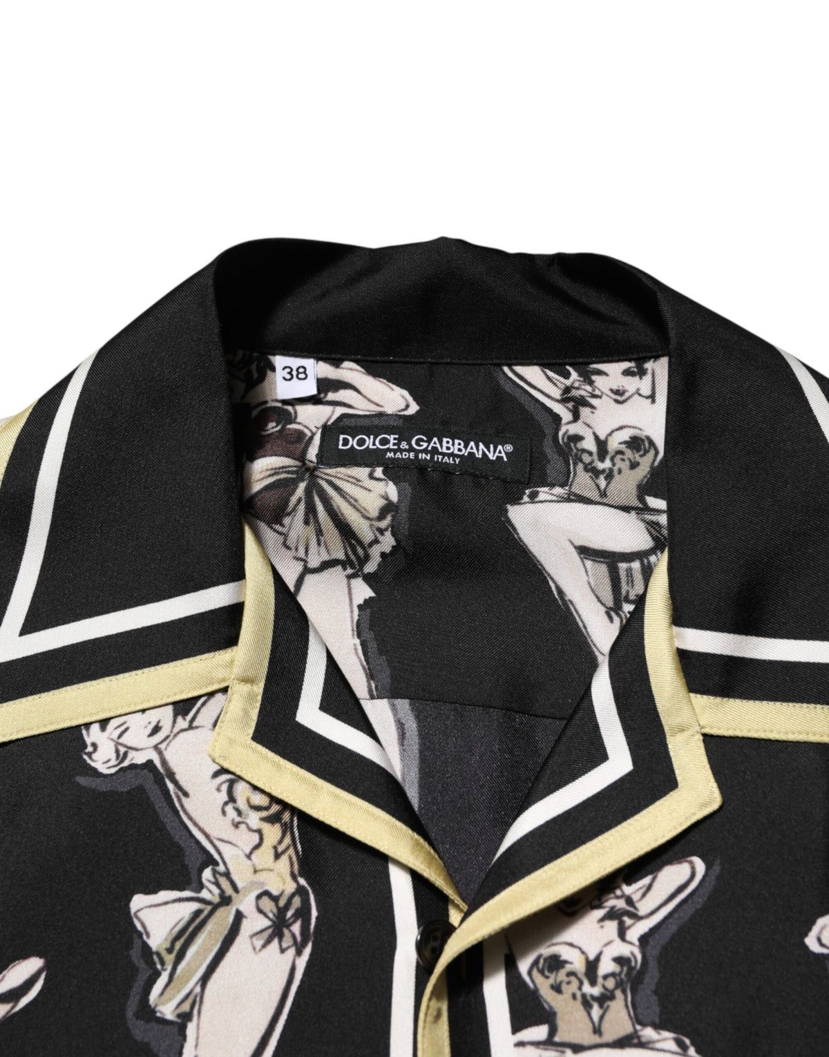 Chemise Dolce &amp; Gabbana en soie noire imprimée pin-up à boutons