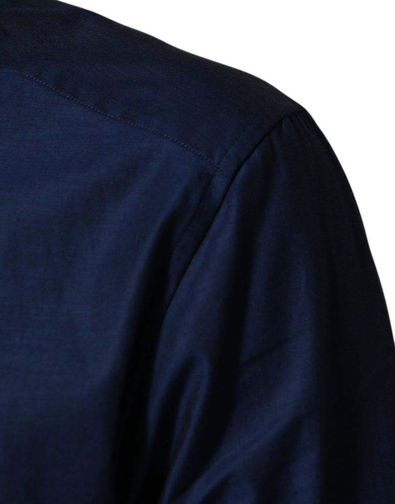 Dolce & Gabbana Blue Cotton Collared Men GOLD Dress Shirt