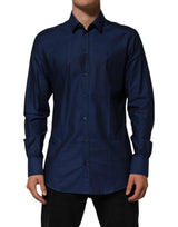 Chemise habillée Dolce &amp; Gabbana bleue en coton à col doré pour homme