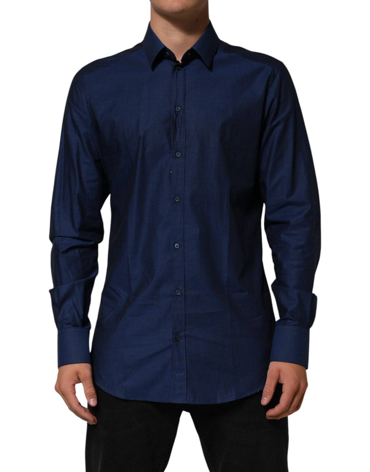 Chemise habillée Dolce &amp; Gabbana bleue en coton à col doré pour homme