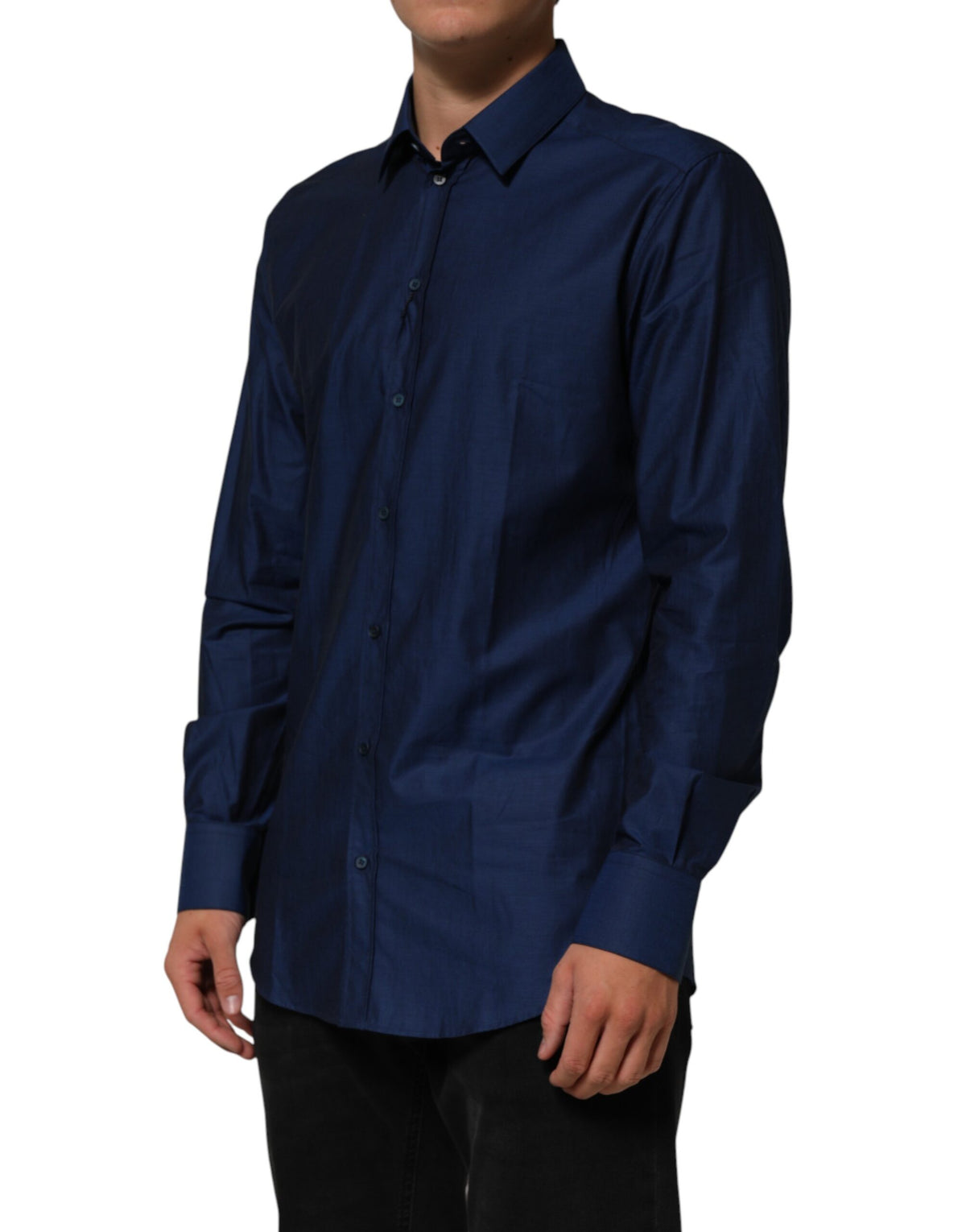 Chemise habillée Dolce &amp; Gabbana bleue en coton à col doré pour homme