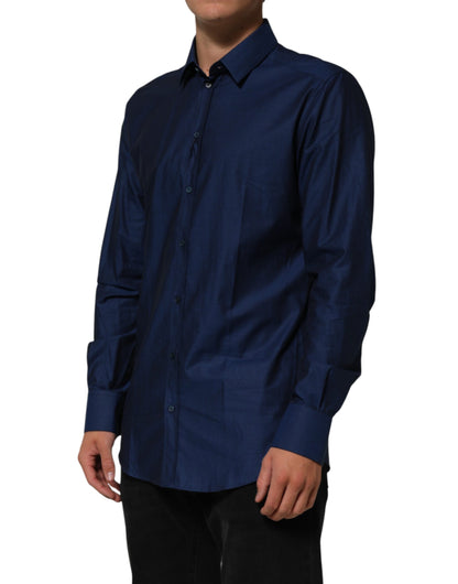Chemise habillée Dolce &amp; Gabbana bleue en coton à col doré pour homme