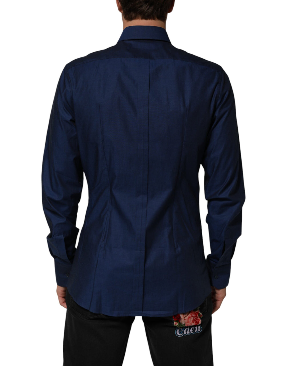 Chemise habillée Dolce &amp; Gabbana bleue en coton à col doré pour homme