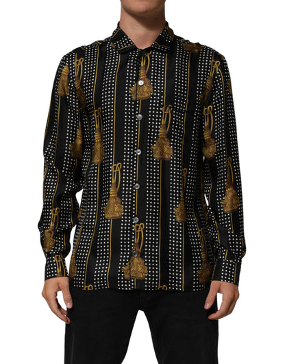 Chemise Dolce &amp; Gabbana noire à pois et pompons en soie boutonnée