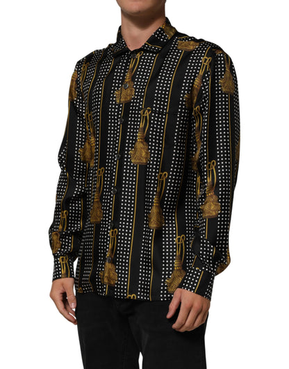 Chemise Dolce &amp; Gabbana noire à pois et pompons en soie boutonnée