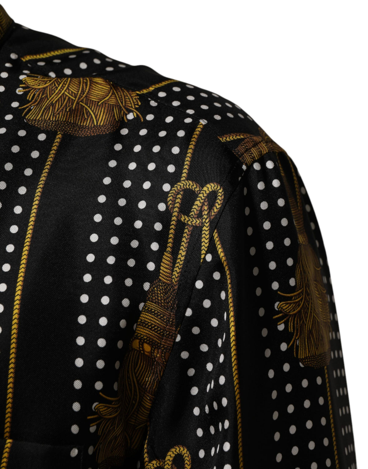 Chemise Dolce &amp; Gabbana noire à pois et pompons en soie boutonnée
