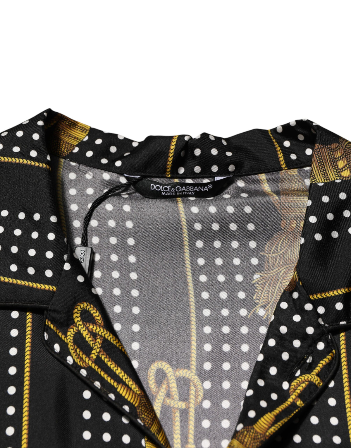 Chemise Dolce &amp; Gabbana noire à pois et pompons en soie boutonnée